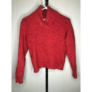 Vintage L.L. Bean Wool Blend Fisherman Sweater Shawl Neck Red Sz Small